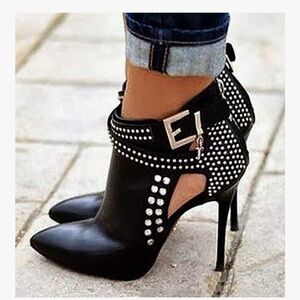 Black Rhinestone Studded Pointed Toe Stiletto Ankle Booties Size 8
